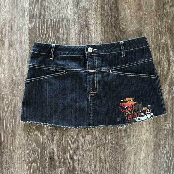 Vintage Marithé François Girbaud Denim Micro Mini Skirt Size 31 Y2K Graphic Logo - Picture 1 of 14